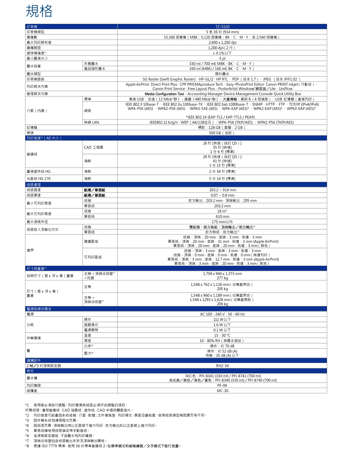 Canon-TZ-5320_產品型錄_規格 Canon TZ 5320 產品型錄 規格